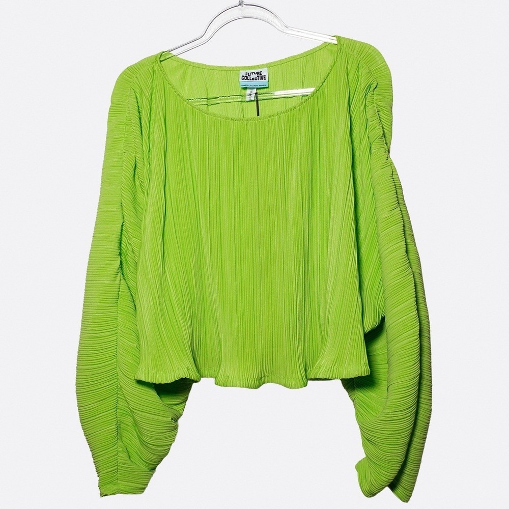 NWT Neon Plissé Avant-Garde Statement Top Plus Size 1X to 5X Designer Lime Green - Picture 2 of 7